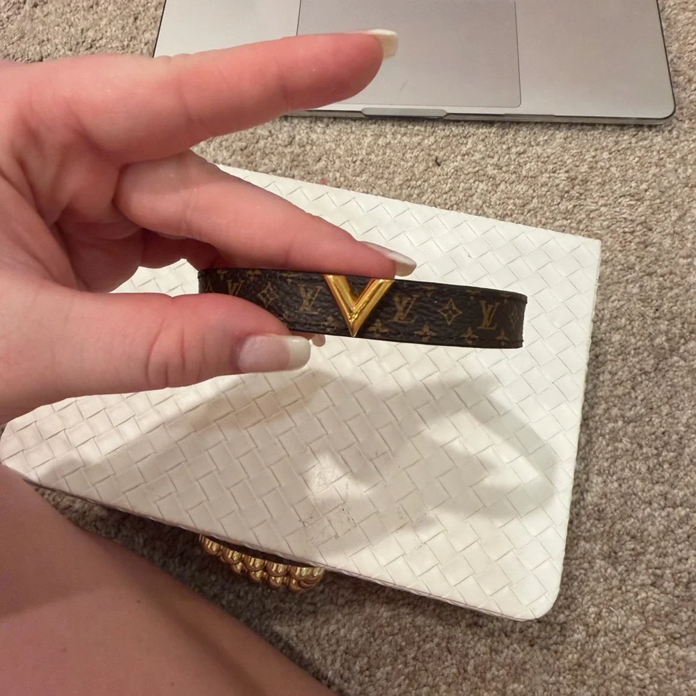 Louis Vuitton Brown Monogram Mini Bracelet with Gold V Accent